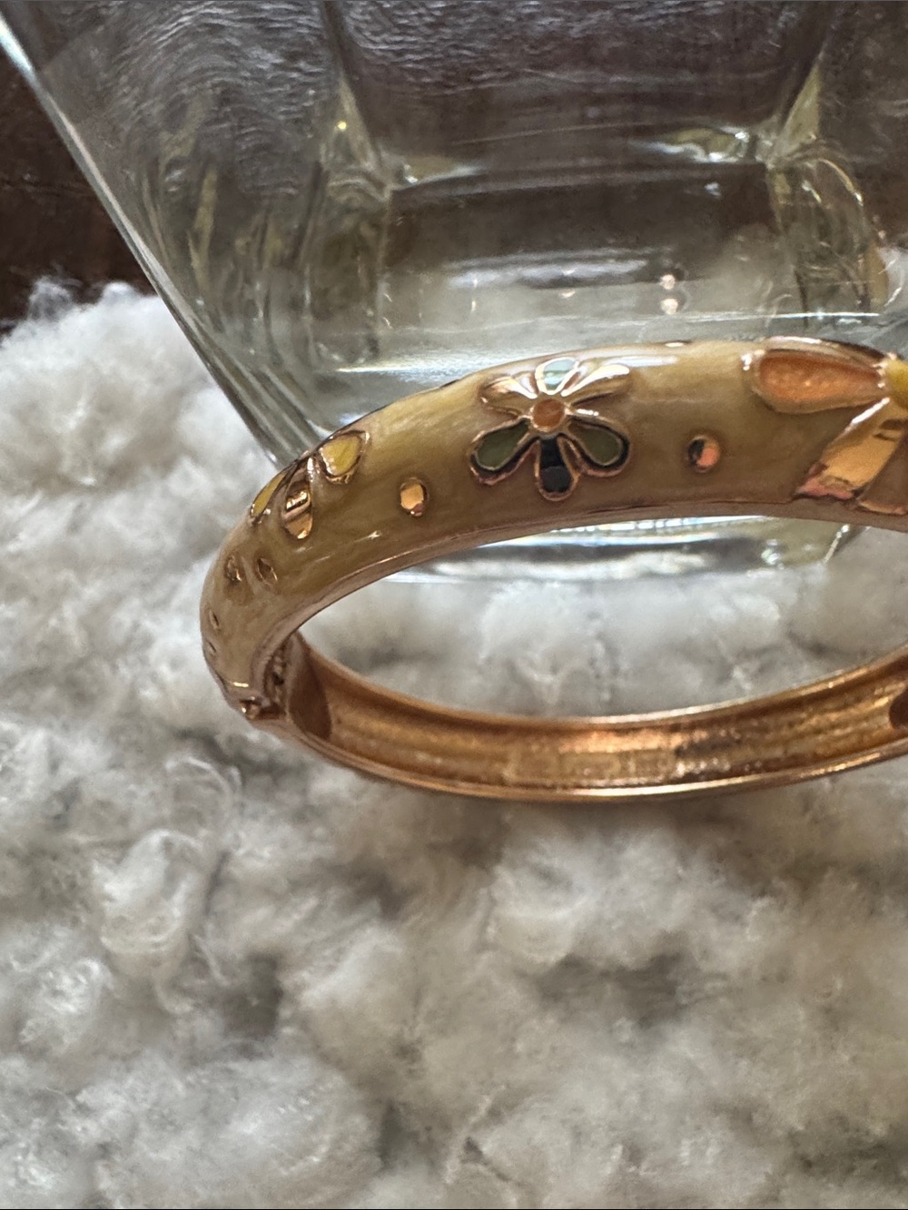 Gold Floral Accent Women's Hinged Bangle Bracelet - Picture 3 of 5